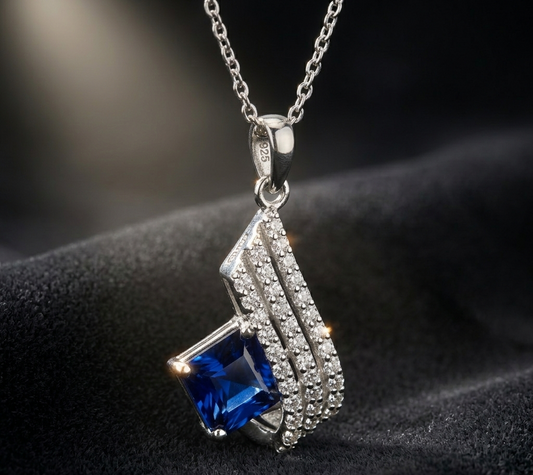 Blue Sapphire Moissanite Pendant